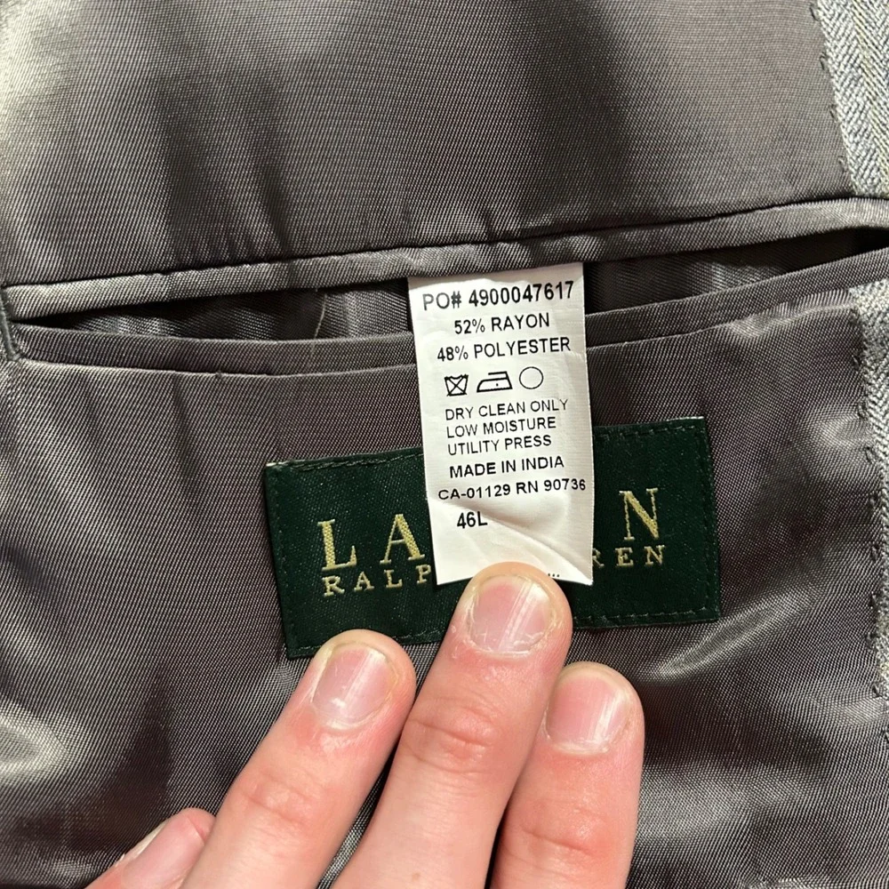 Lauren Ralph Lauren Blazer Mens 46L Grey Herringbone Two Button Sport Coat